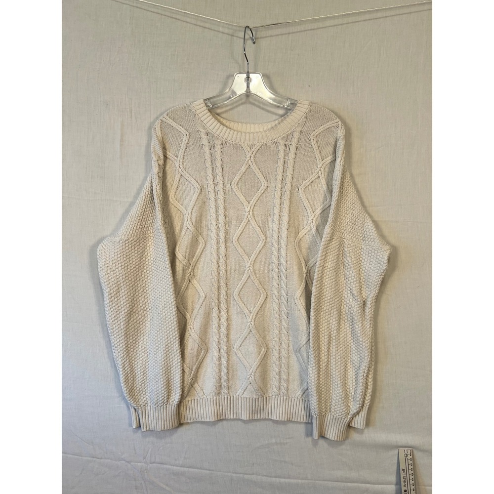Hollister Mens Large Cream Cable Knit Popcorn Crew Neck Sweater 3416